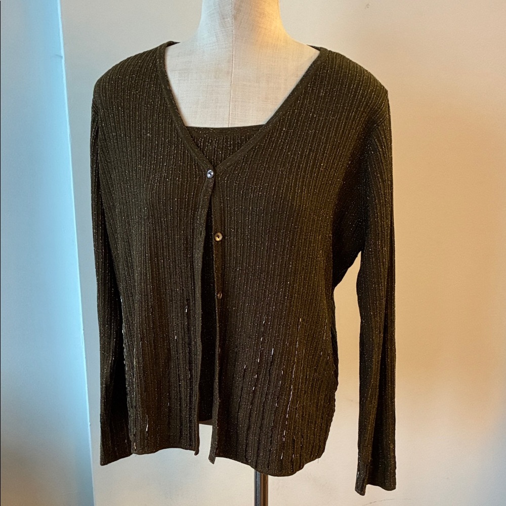 Brown & gold sparkle beaded Bianca Nygard Knit Cardigan Set